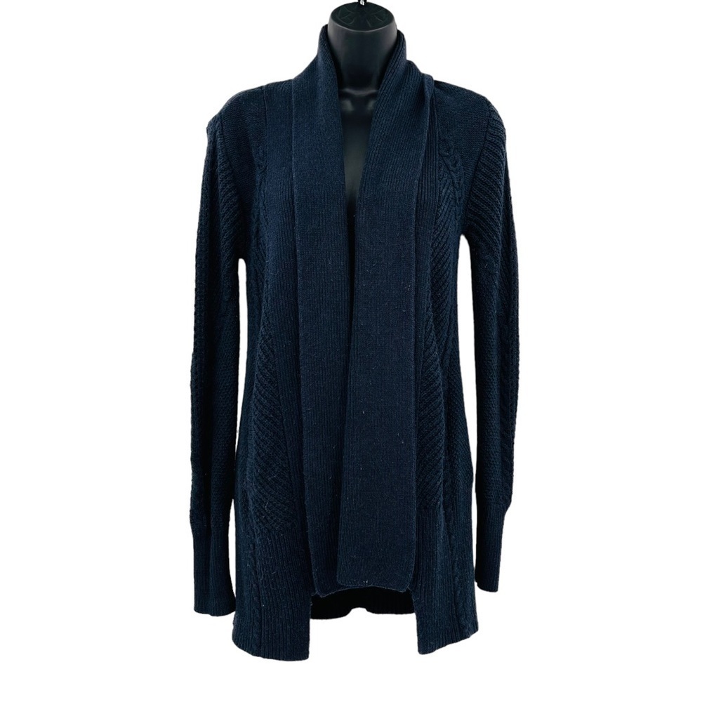 Cabi country side open front cardigan cable knit mid‎ length blue size XS